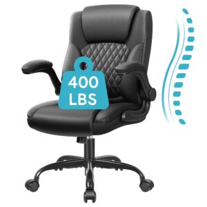 EliteNook™ Leather Office Chair, Big and Tall Office Chair 400LBS Wide Seat Ergonomic Computer Desk Chair High Back Executive Leather Chair Adjustable Task Chair Lumbar with 5-Year Warranty